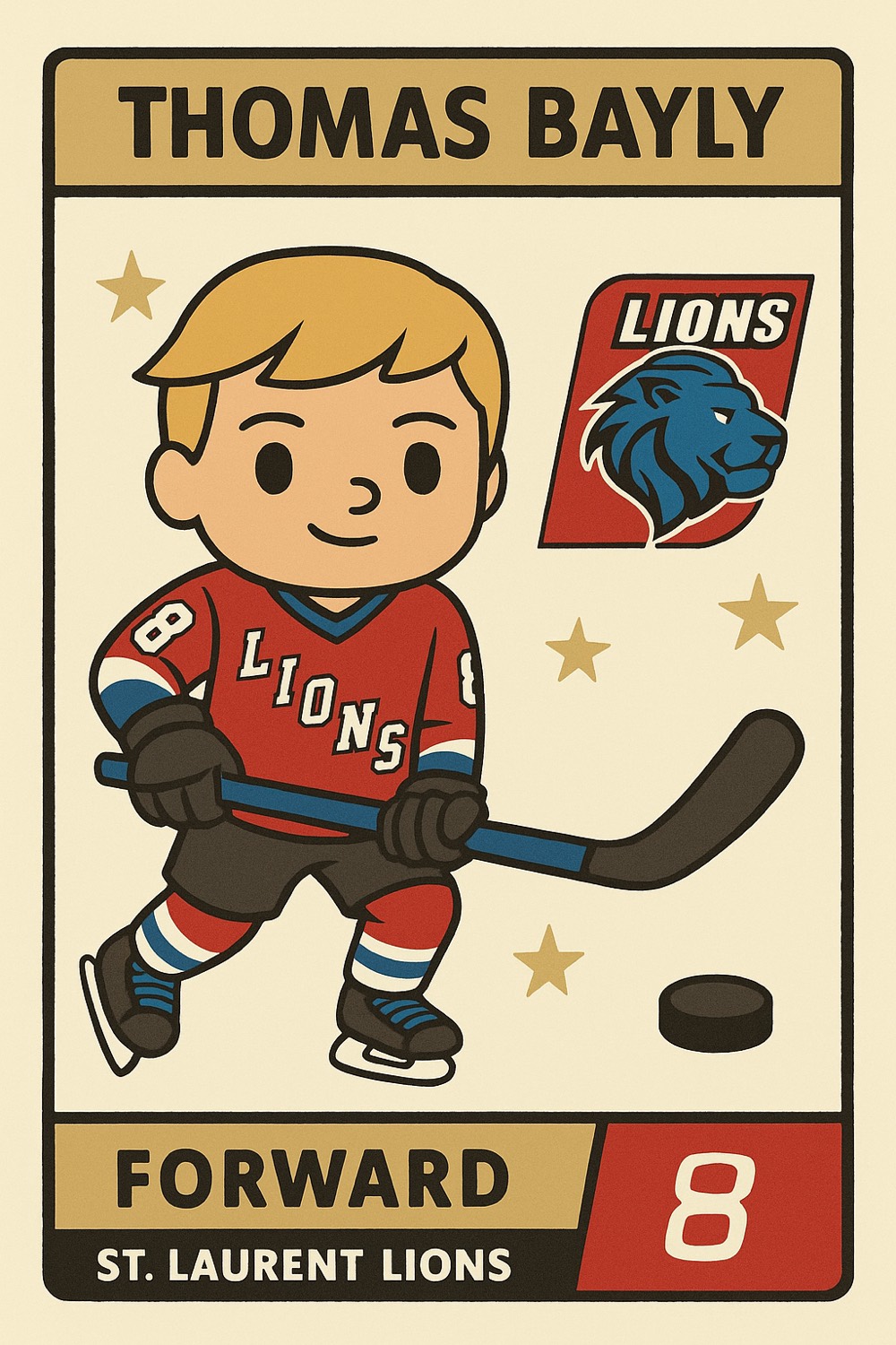 Thomas Bayly hockey card — Forward #8, St. Laurent Lions